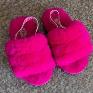 UGG Vibrant Pink Fluffy Slides